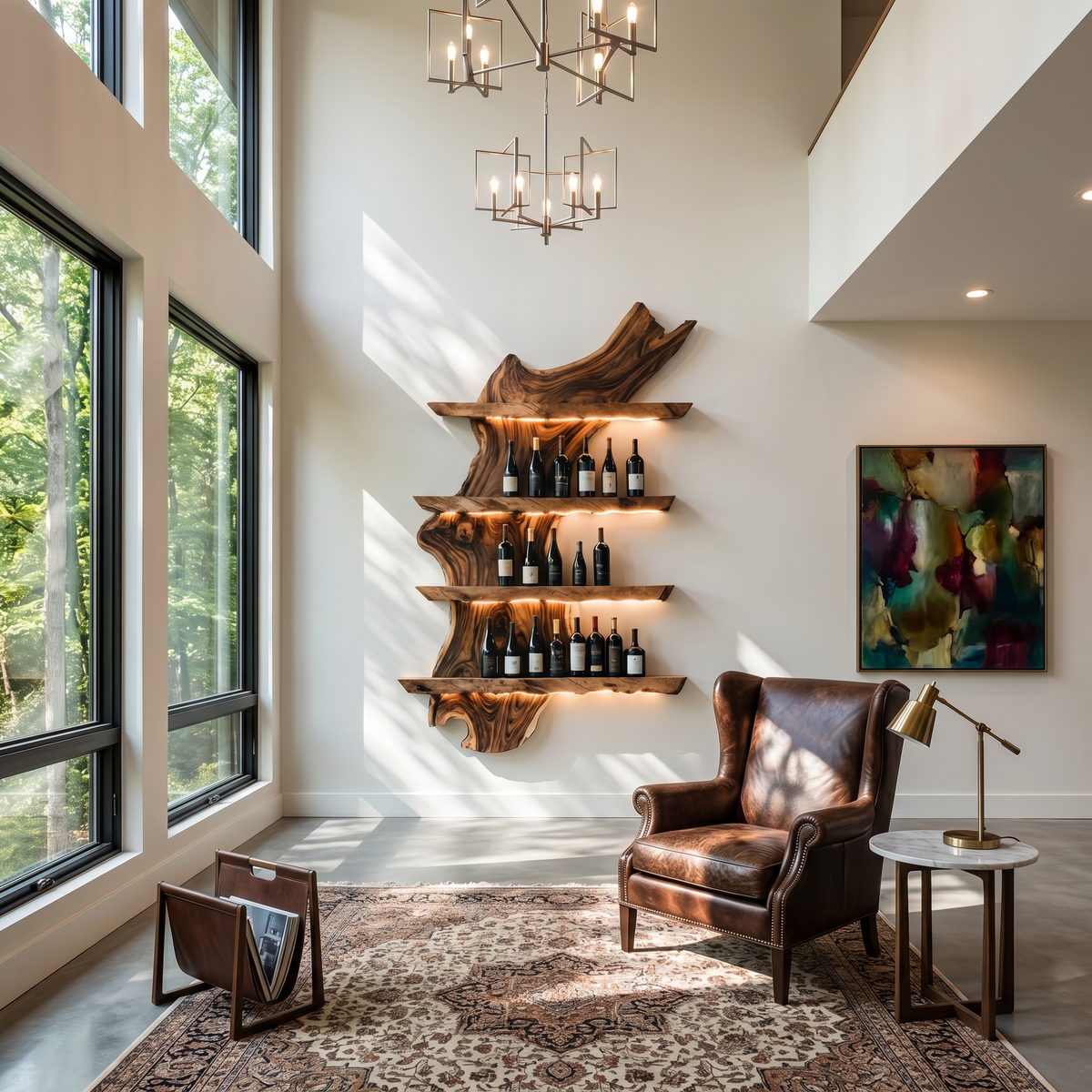 Monkey Pod Wood Wall Wine Rack in Mid-Century Style