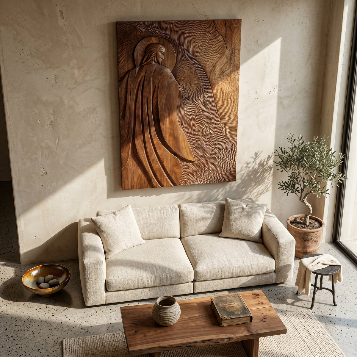 Carved Human Figure Wood Wall Sculpture, 47 To 79 Inch Tall