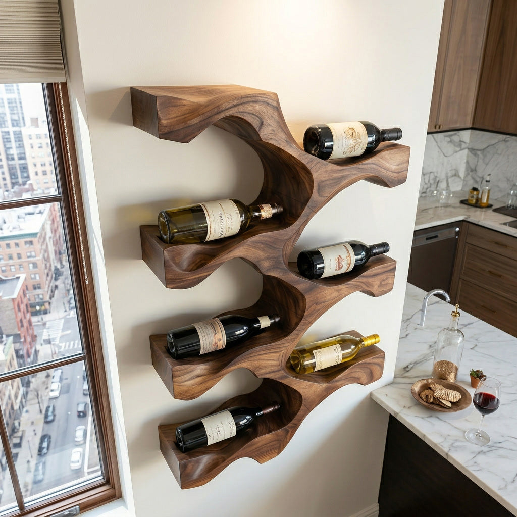 Vertical Wall-Mounted Wood Wine Rack For Kitchens, 31 to 59 Inch