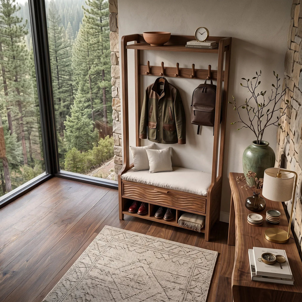 Modern Storage Bench With Coat Rack And Shoe Storage For Home