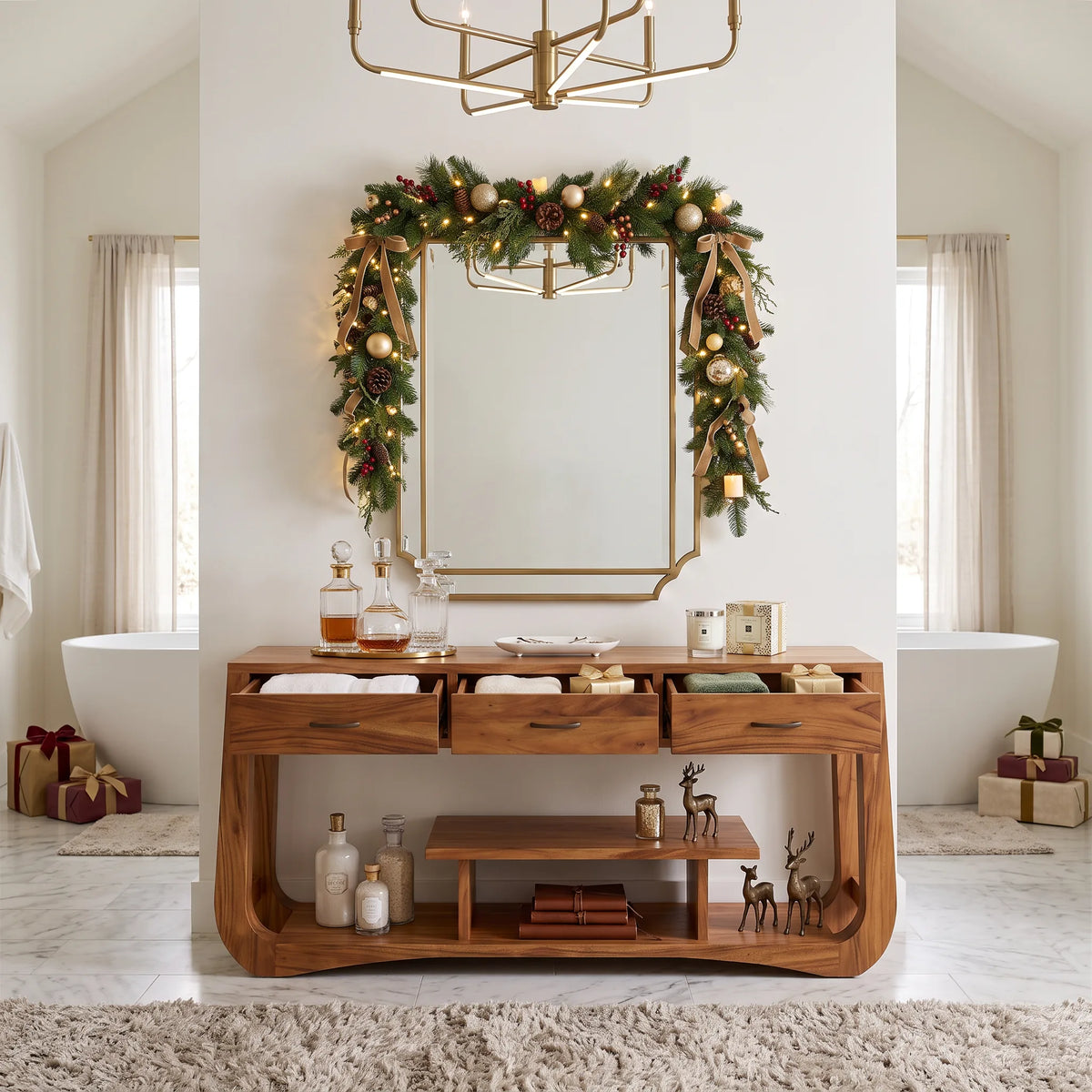 Long Handcrafted Wood Sofa Table For Holiday Displays, 40 To 83 In
