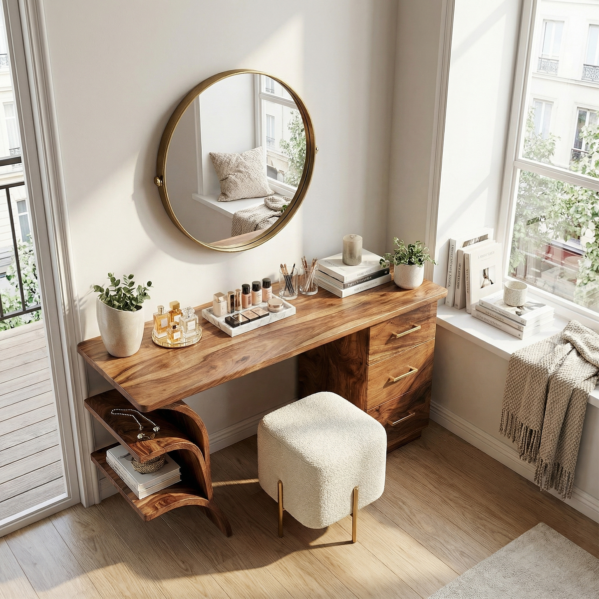 Compact Wooden Makeup Desk For Studio Apartments, 40 To 70 Inch