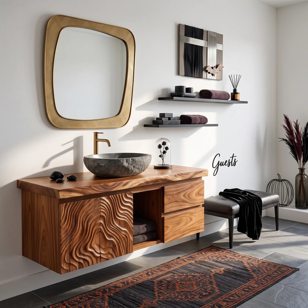 Floating Wood Bathroom Vanity For Industrial Loft Bathrooms