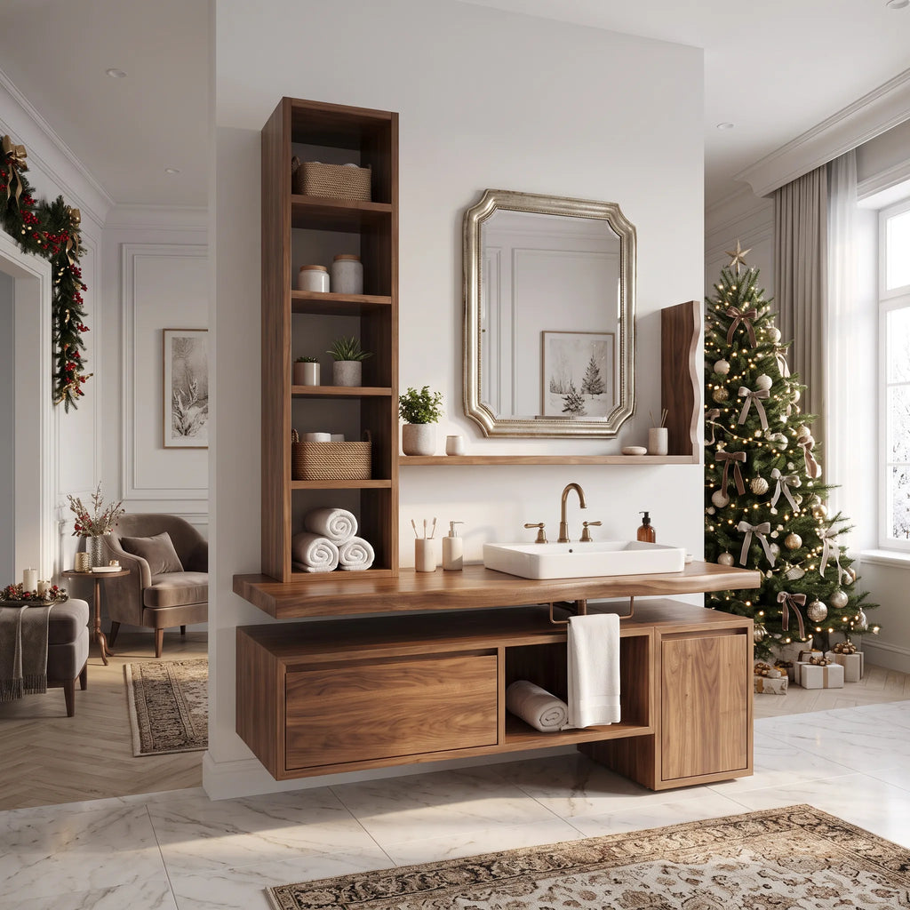 Handcrafted Scandinavian Christmas Floating Vanity Holiday Cottage