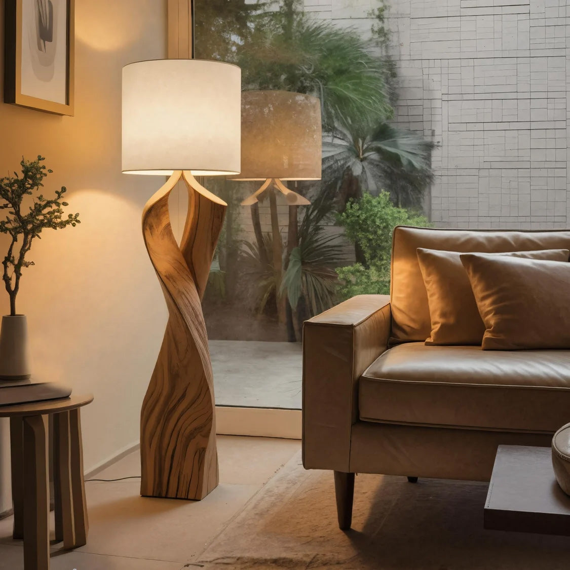 Twisted Wood Floor Lamp, Sculptural Solid Wood Standing Light