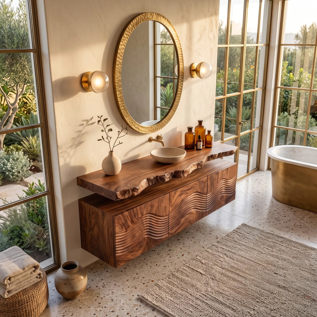 Sculptural Floating Bathroom Vanity Wave Storage For Designer Homes