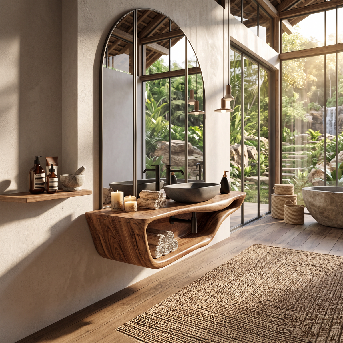 Live Edge Wood Vanity Countertop Shelf for Custom Bathrooms