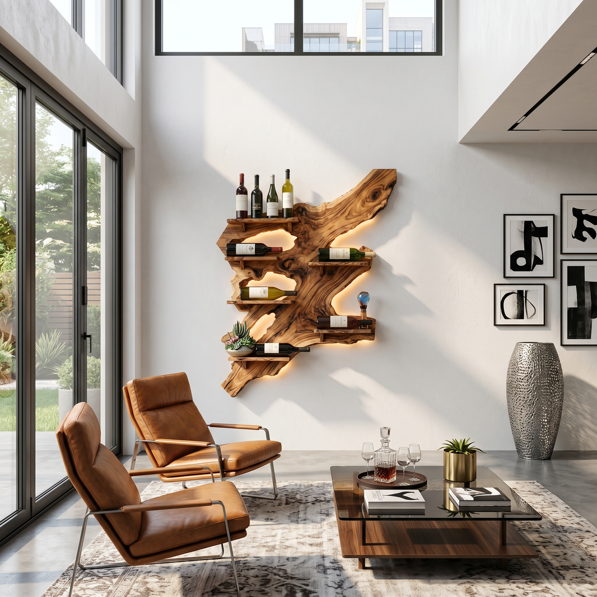 Monkey Pod Wall Wine Bottle Rack for Bar or Kitchen, 39 to 65 in