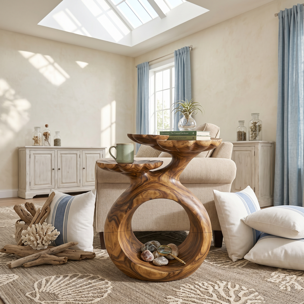 Twin Surface Wood Side Table For Beach House Living Rooms
