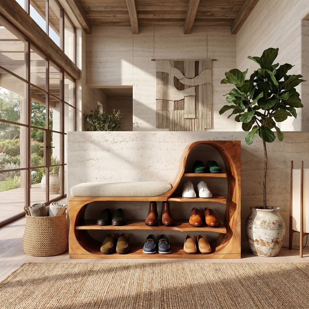 Rustic Shoe Bench Rack For Entryway Hallway Storage Corner