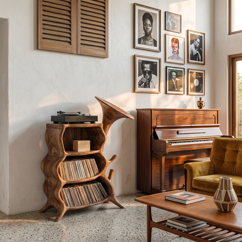 Hardwood Record Player Stand with Minimalist Cube Profile