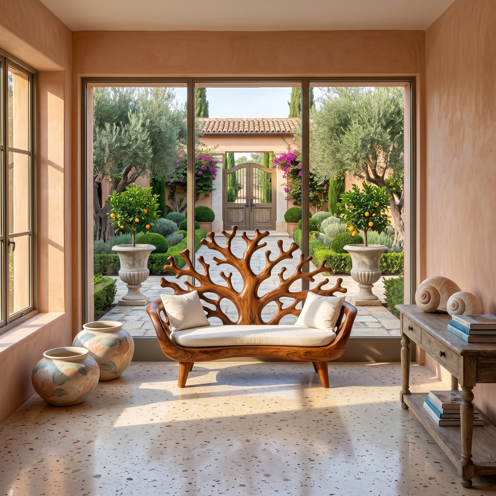 Modern Coral Tree Backrest Bench
