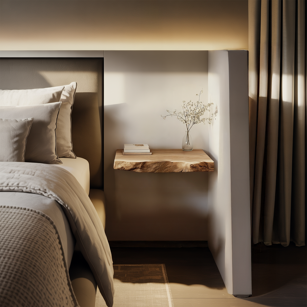 Floating Nightstand, Rustic Solid Wood Block Wall Shelf for Bedroom