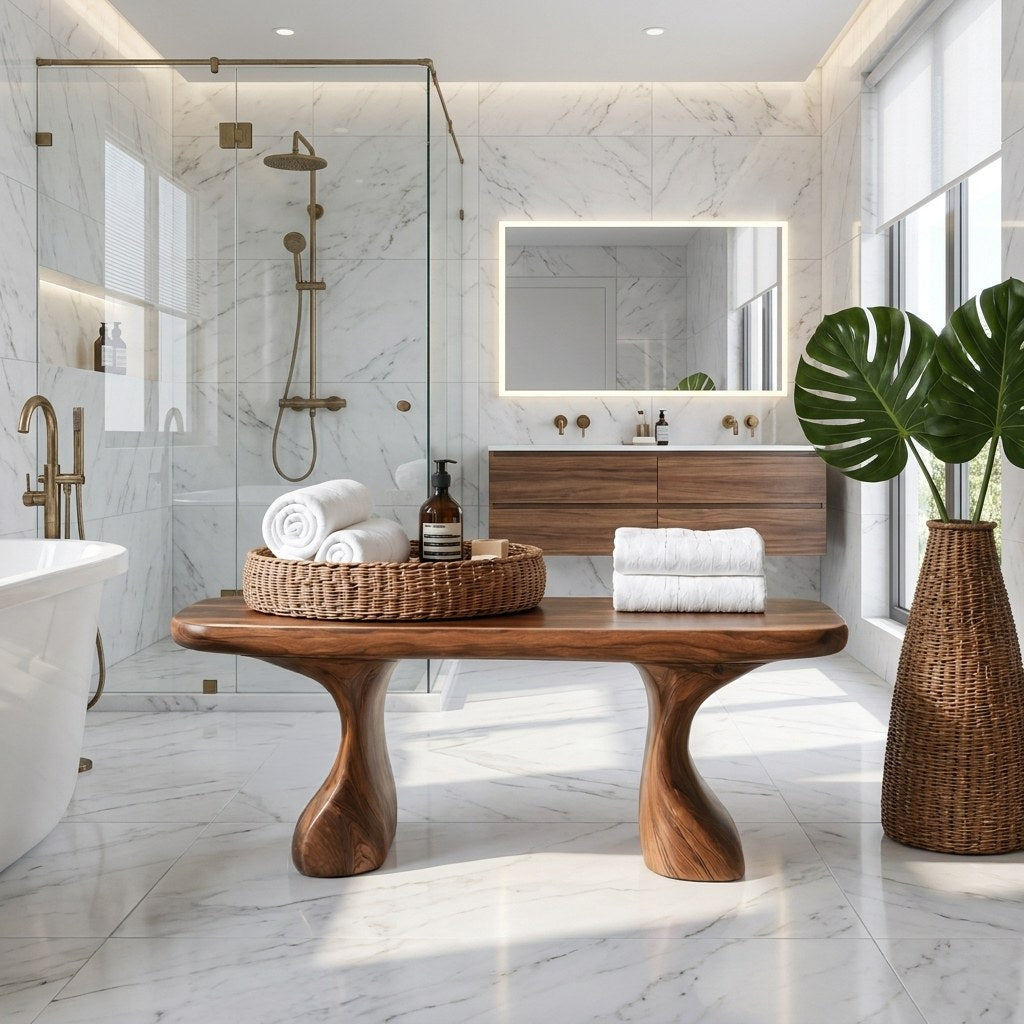 Modern Organic Curved Bath Bench For Bathroom