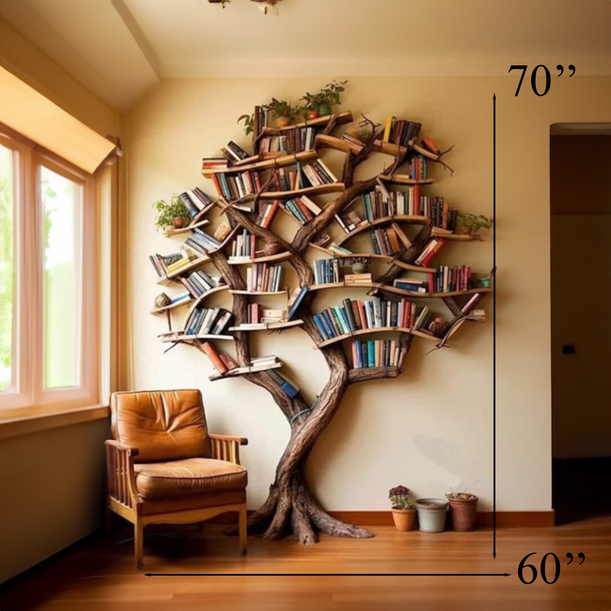 Carved Solid Wood Tree Branch Bookshelf for Feature Walls
