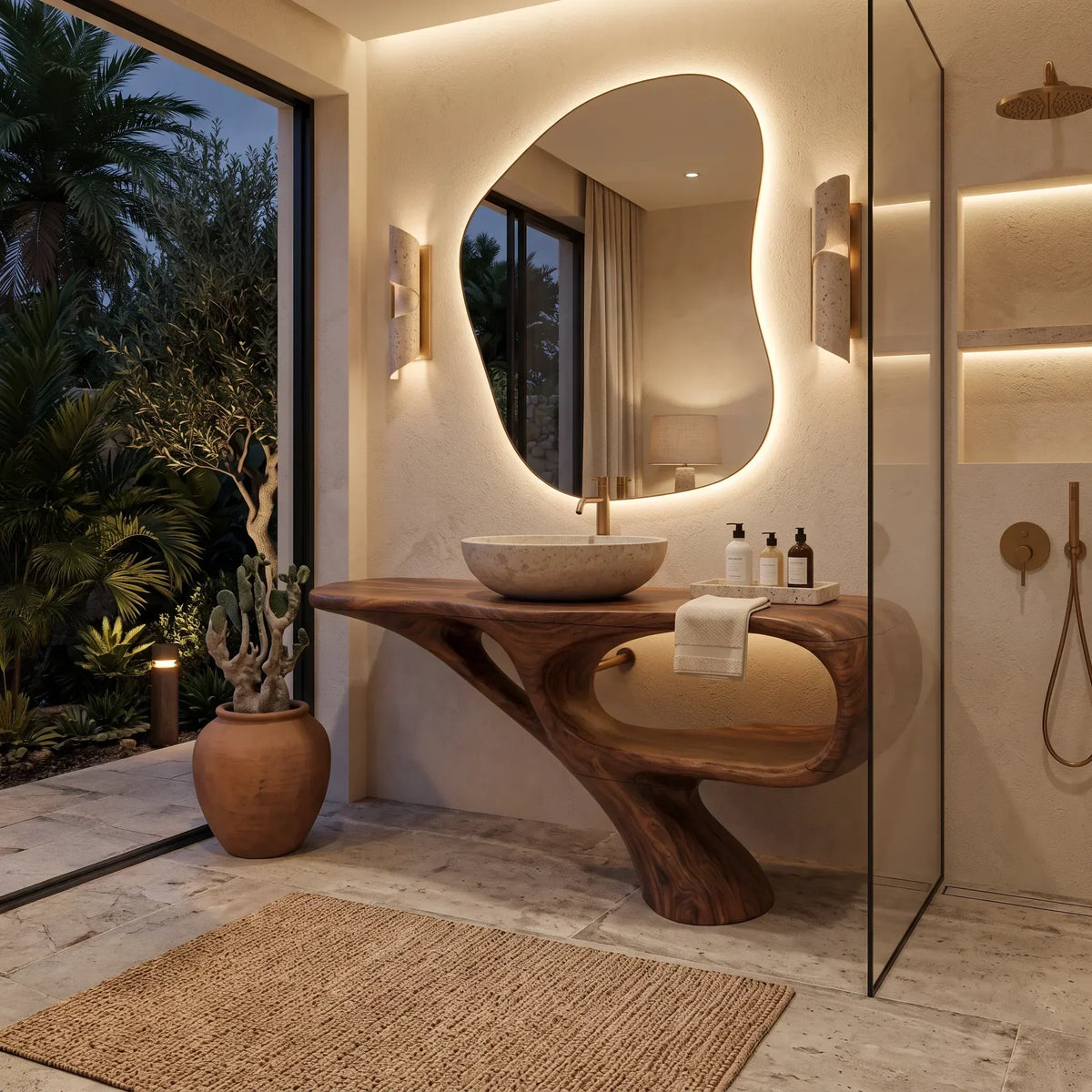 Organic Modern Bathroom Vanity Open Shelf For Spa Bathroom