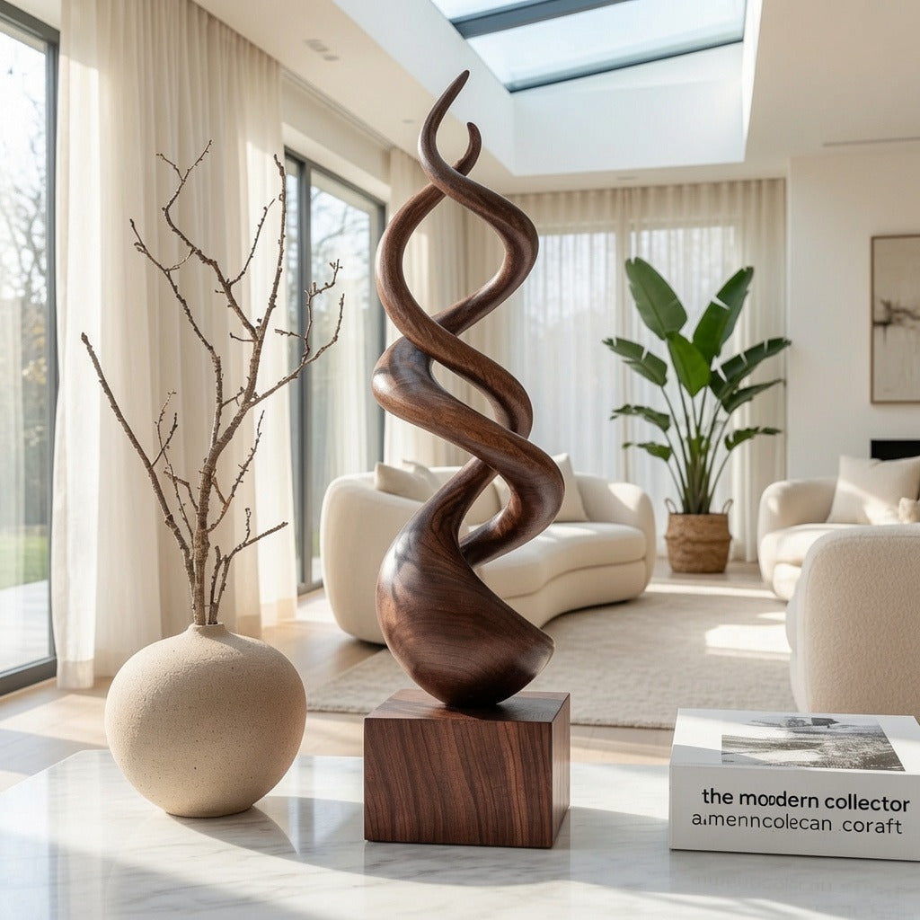 Abstract Twisted Solid Wood Floor Sculpture