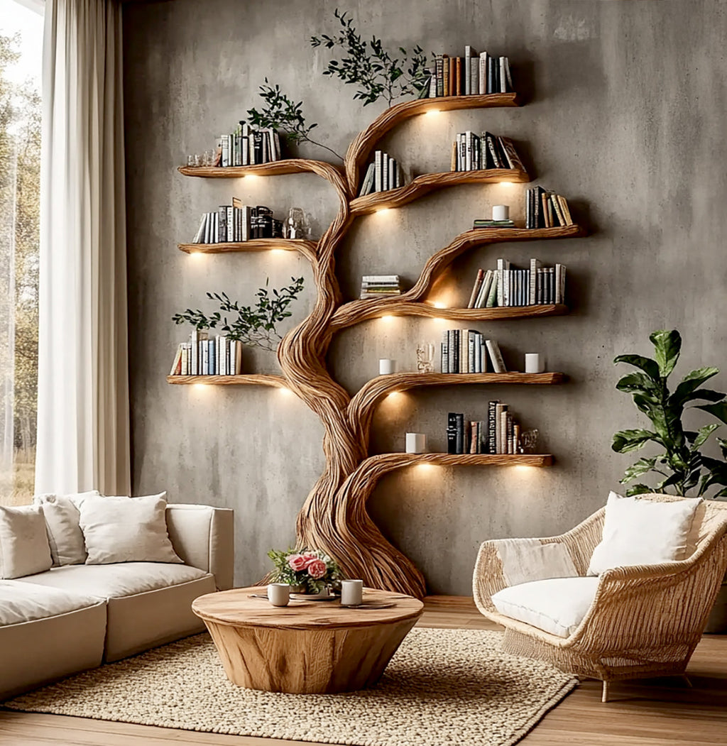 Artistic Solid Wood Tree-Shaped Bookshelf