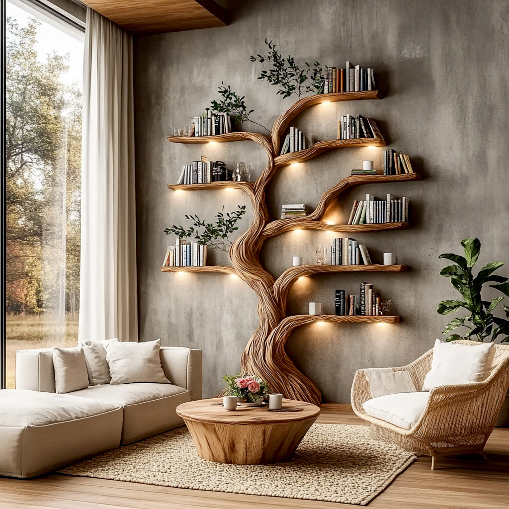 Artistic Solid Wood Tree-Shaped Bookshelf