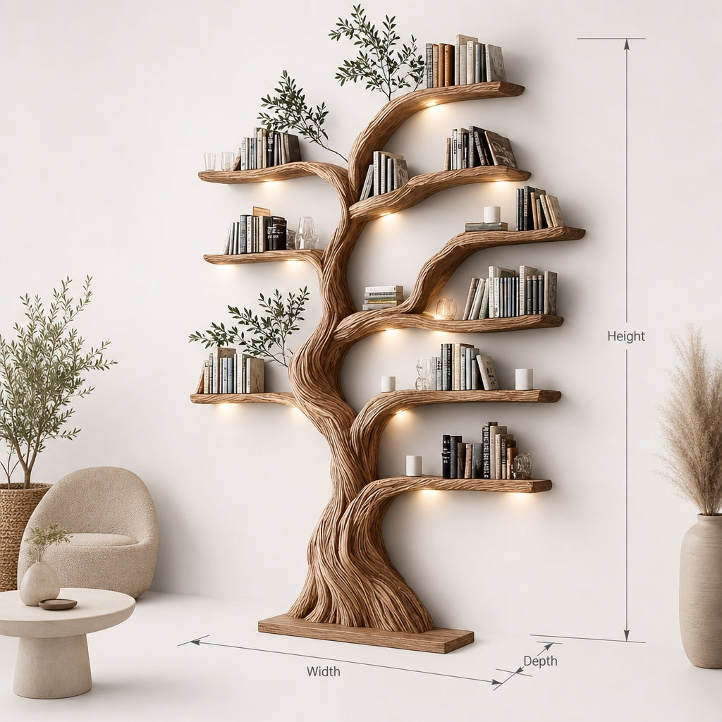 Artistic Solid Wood Tree-Shaped Bookshelf