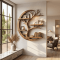 Biophilic Sculptural Solid Wood Crescent Moon Tree Wall Shelf