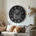 Oversized Rustic Wall Clock with Roman Numerals, Large Farmhouse Wooden Clock