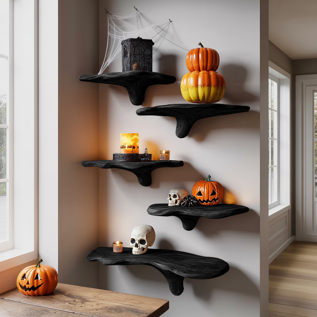 Mushroom Cap Live Edge Wood Wall Shelf for Plants and Fall Decor
