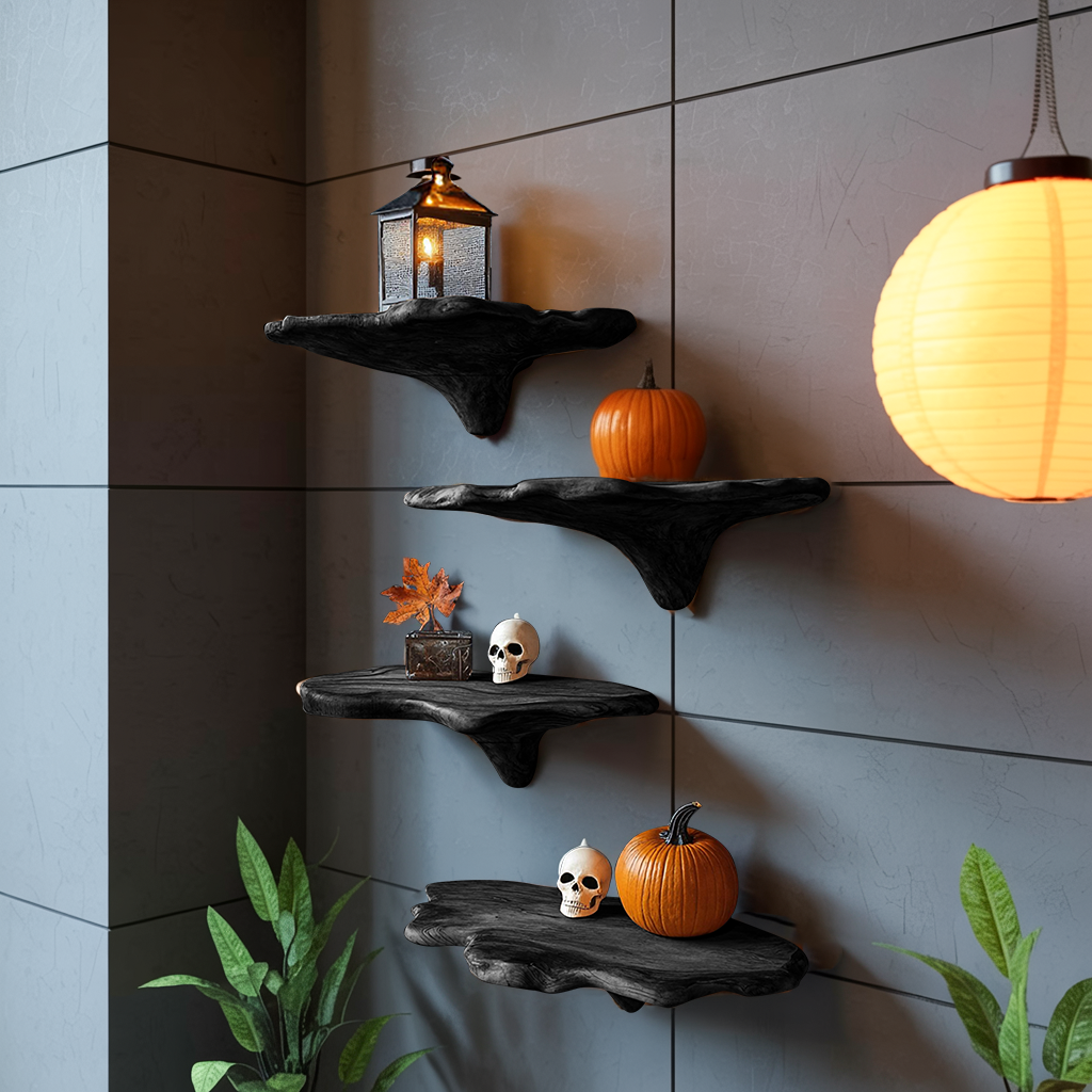 Modern Live Edge Mushroom Shelf For Halloween Entryway Design