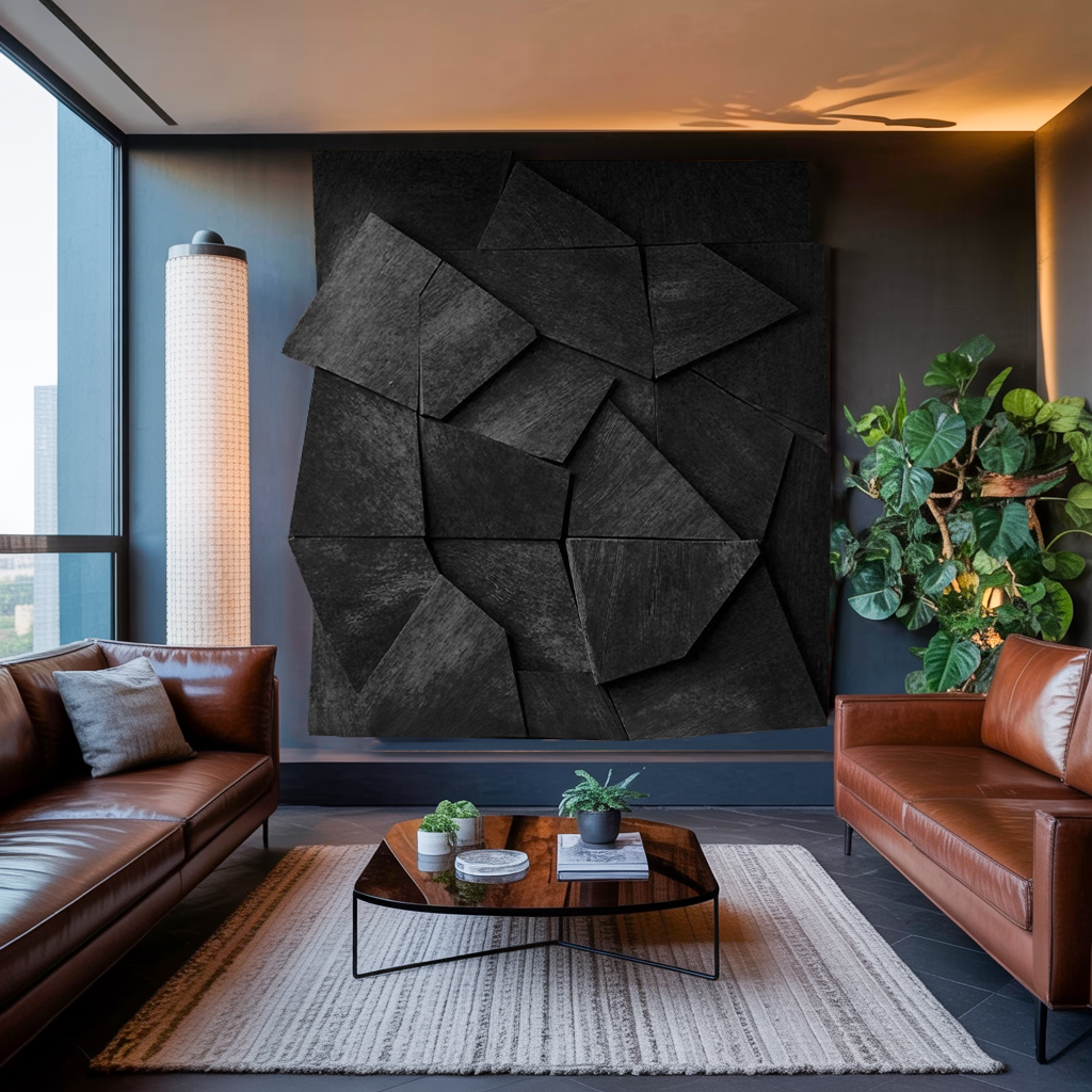 Abstract Faceted Wood Panel Wall Art, 55 in Wide, 39 to 71 in Tall