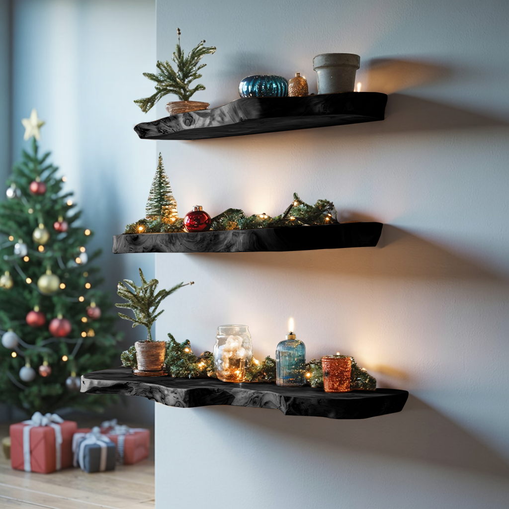 Mid Century Live Edge Floating Shelf For Xmas Bedroom Decoration