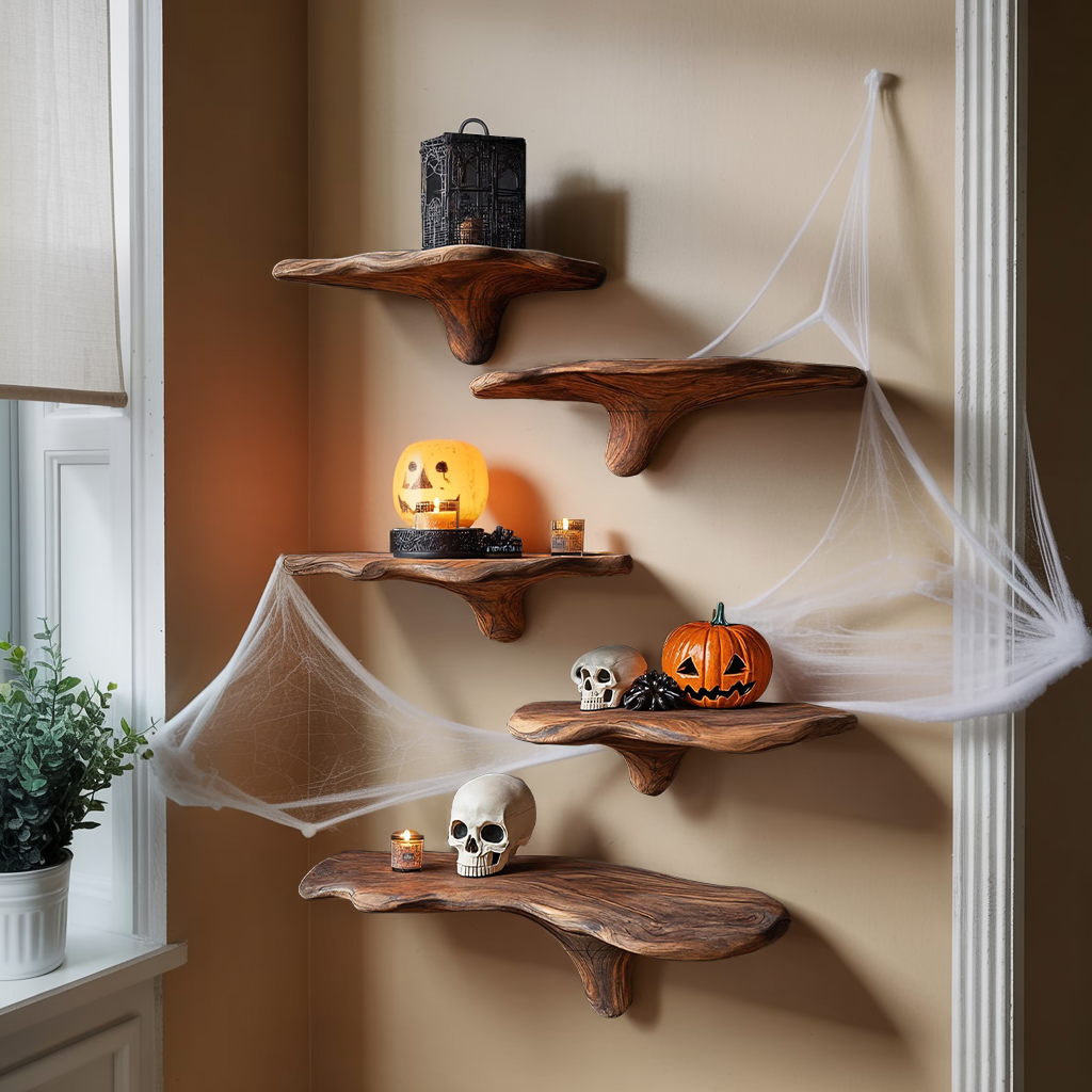 Mushroom Cap Live Edge Wood Wall Shelf for Plants and Fall Decor