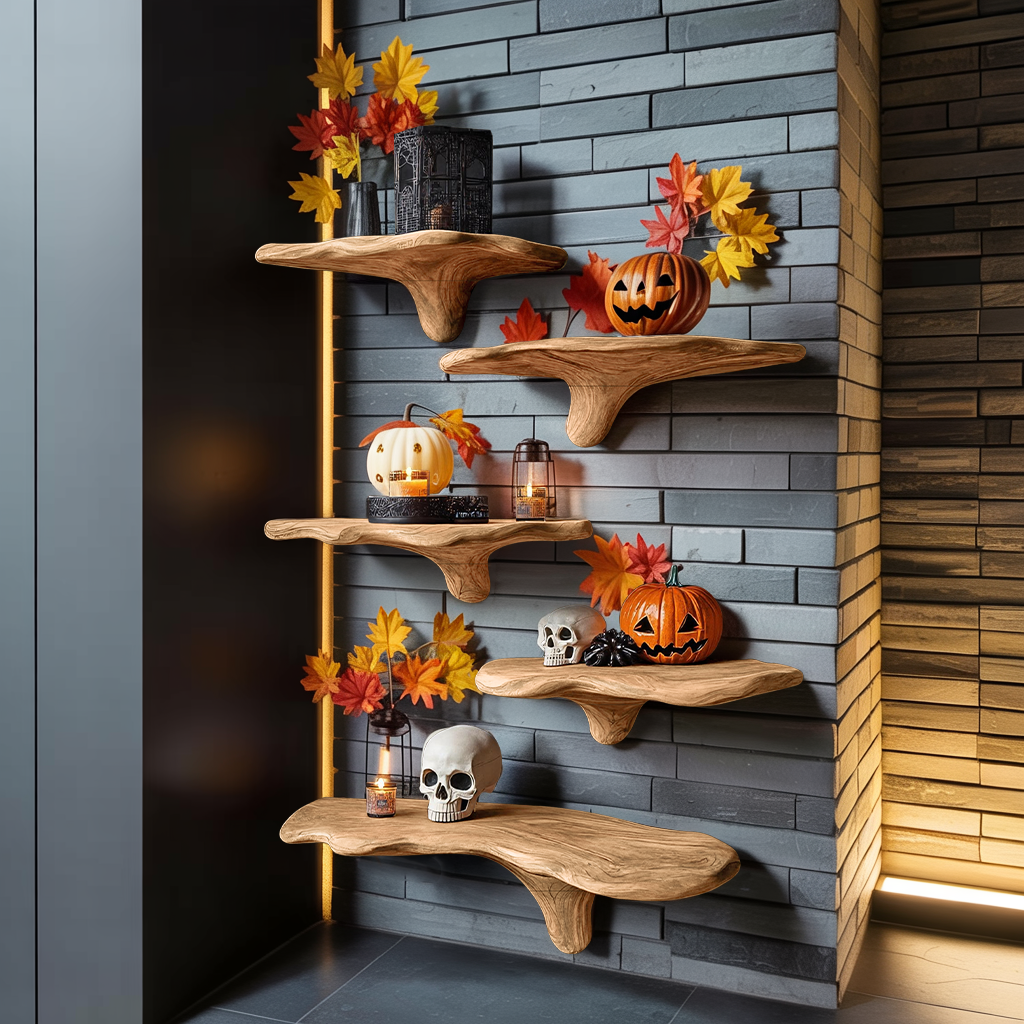 Mushroom Cap Live Edge Wood Wall Shelf for Plants and Fall Decor