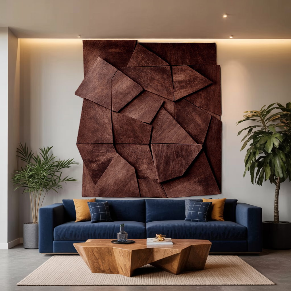 Abstract Faceted Wood Panel Wall Art, 55 in Wide, 39 to 71 in Tall