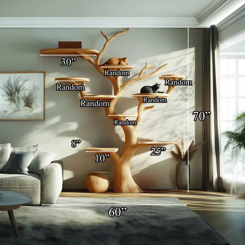 Solid Wood Cat Tree, Rustic Branch Tower for Living Room Corners