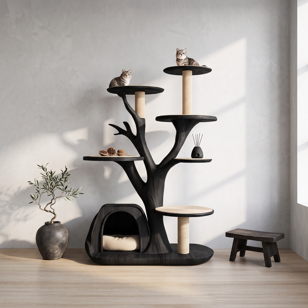 Rustic Tree Cat Tower Modern Living Room