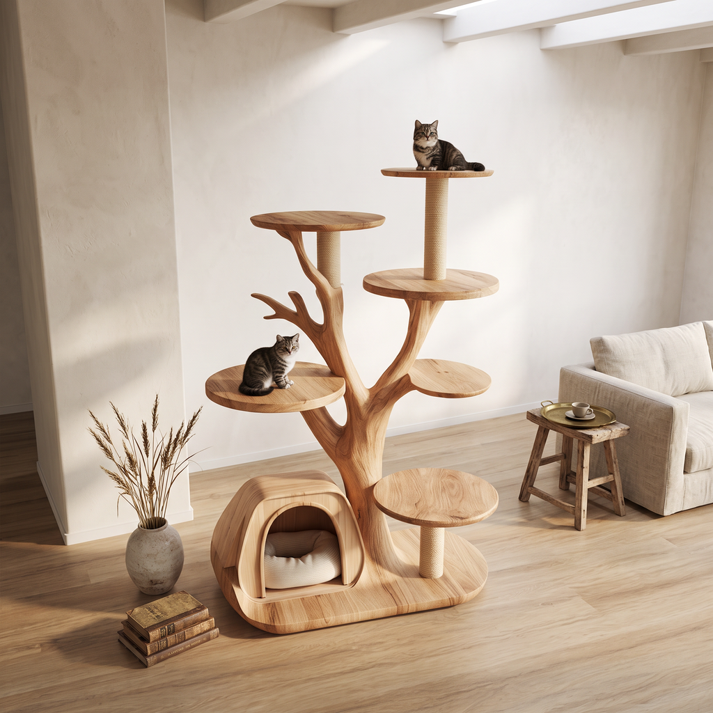 Rustic Tree Cat Tower Modern Living Room