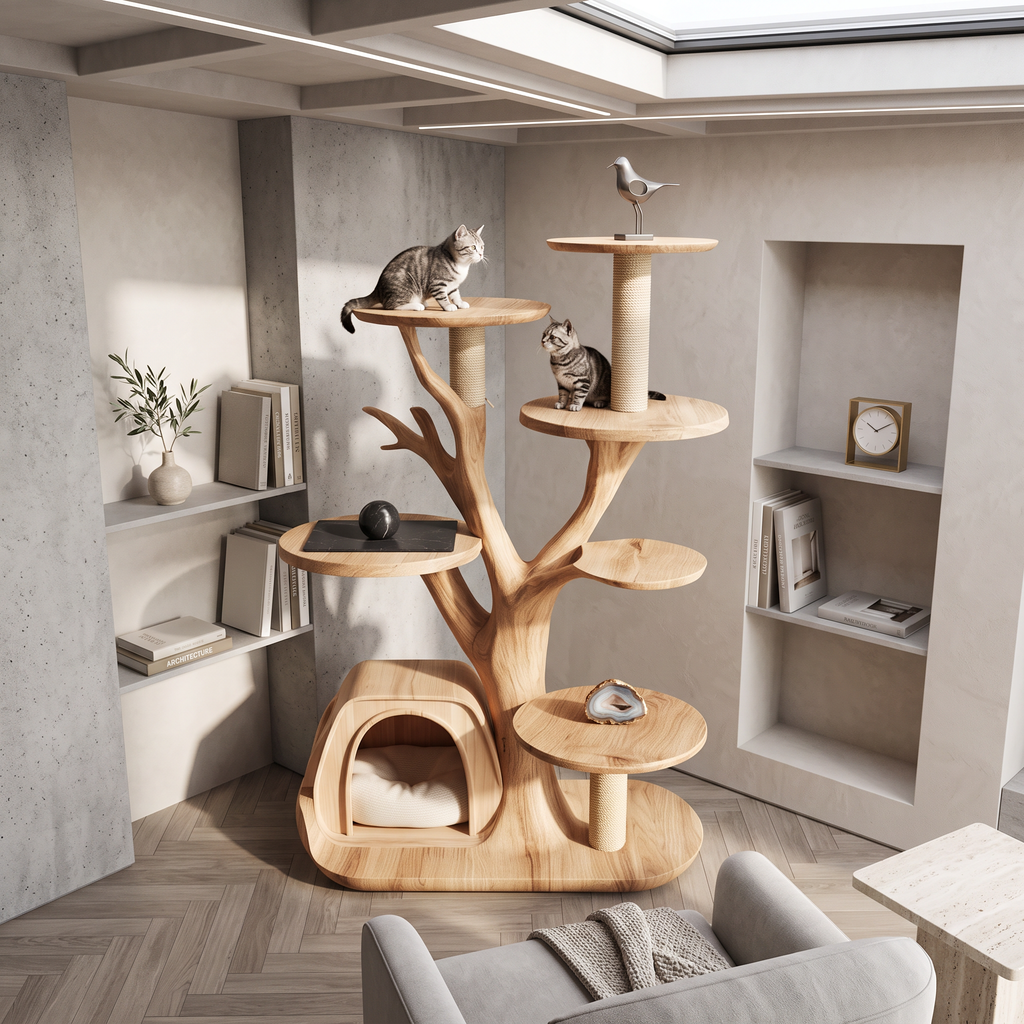 Rustic Tree Cat Tower Modern Living Room