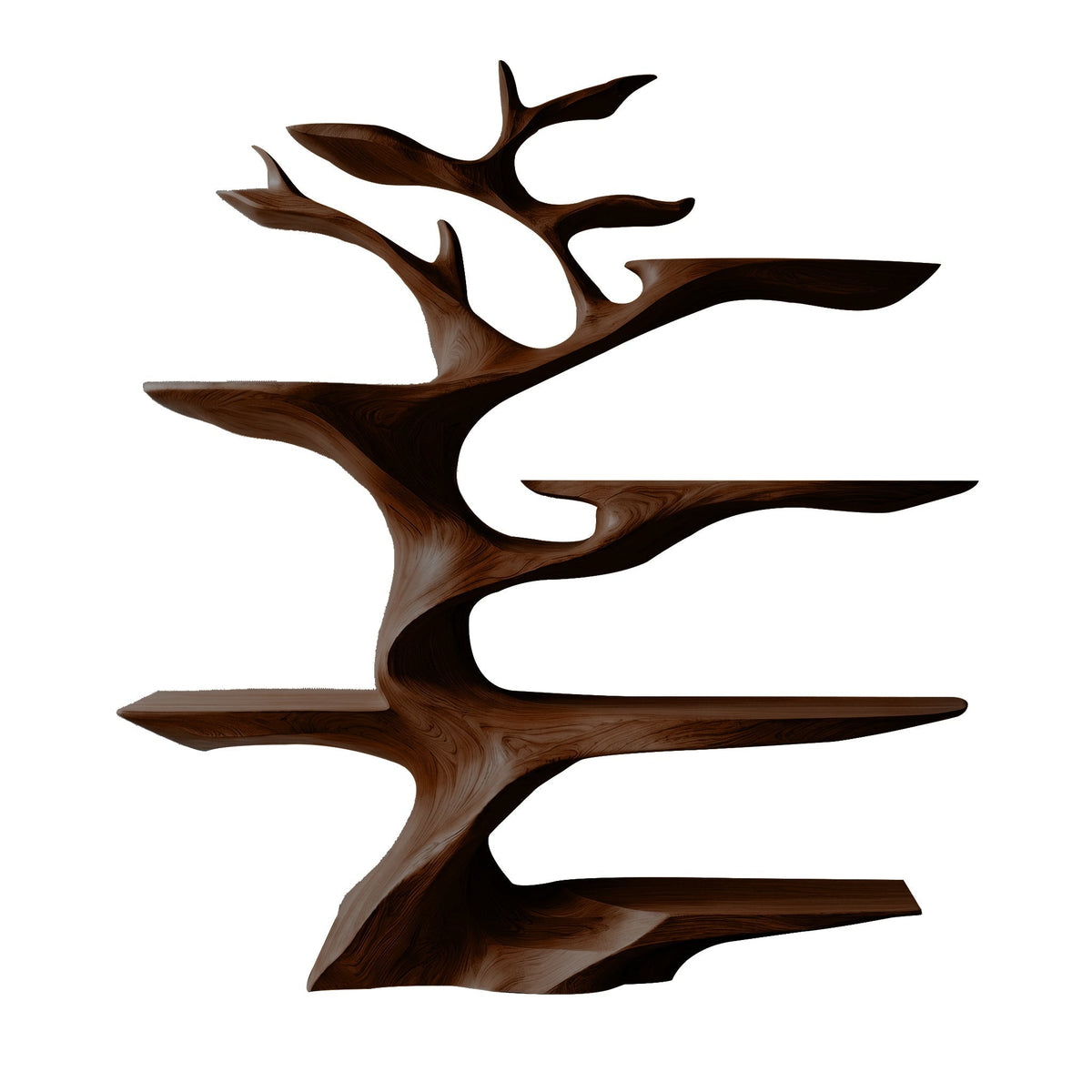 Sculptural Solid Hardwood Tree Wine Rack with Ambient Lighting in Dark Walnut finish