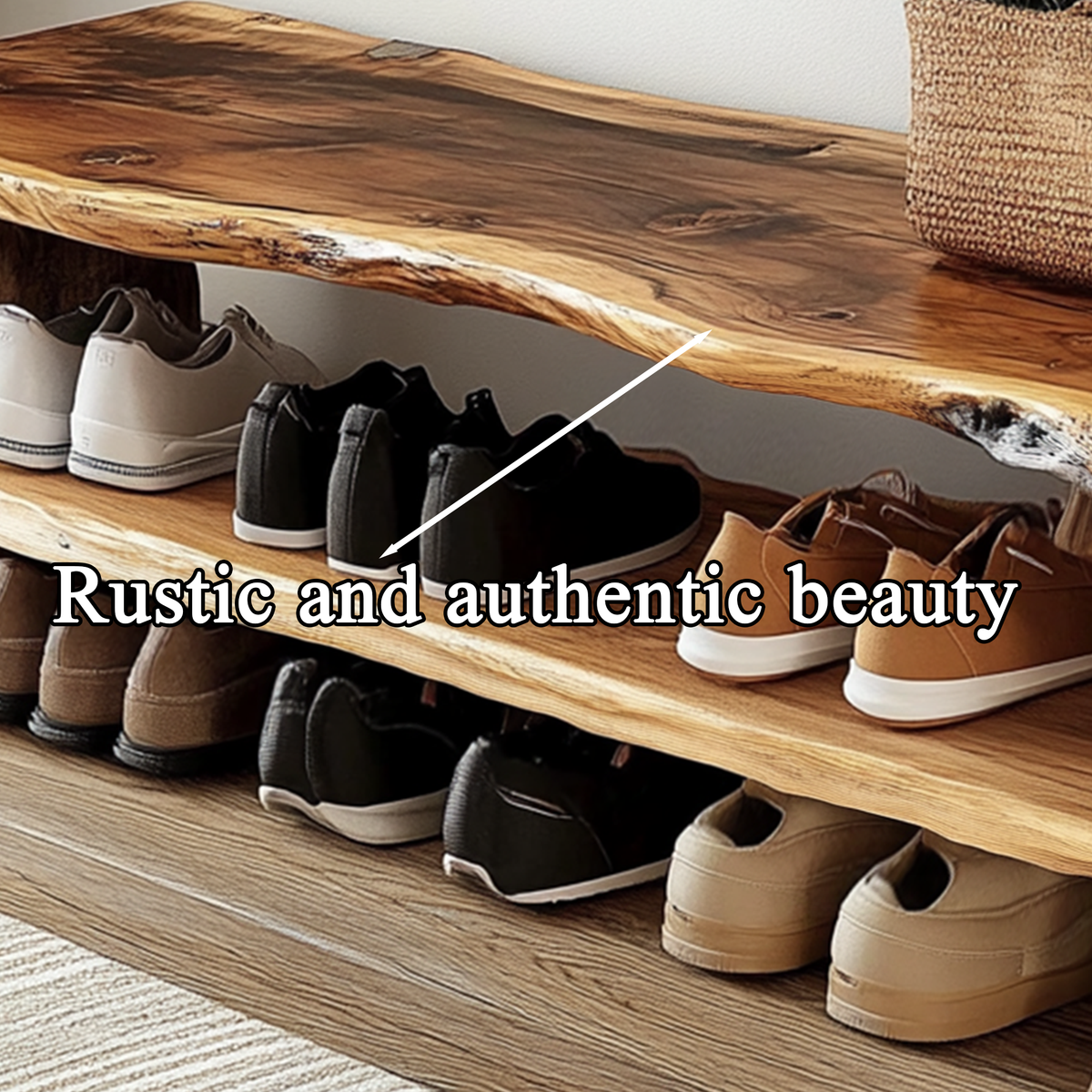 Farmhouse Solid Wood Entryway Shoe Bench with Live Edges