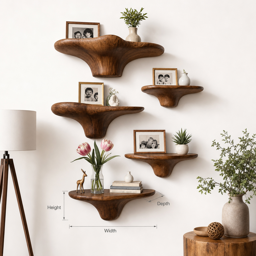Handcrafted Rustic Mushroom Floating Shelf