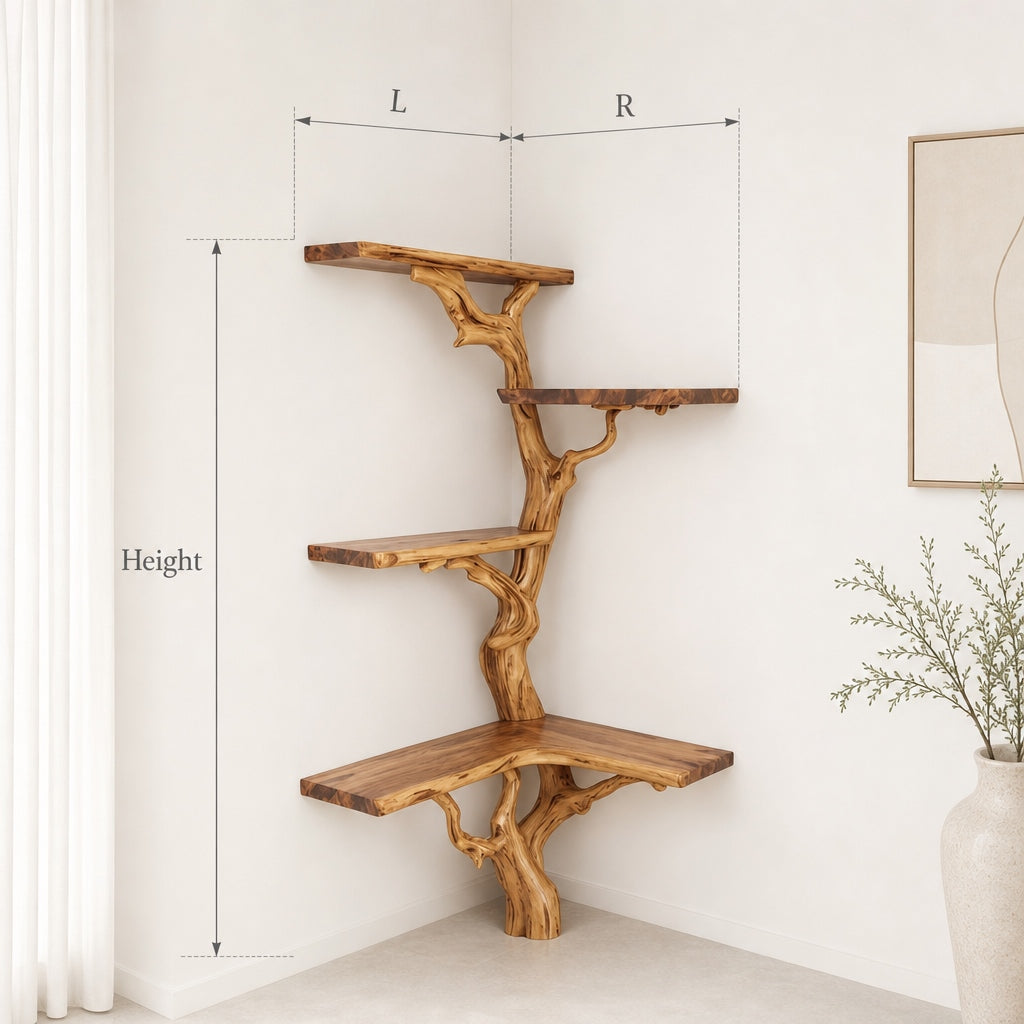 Handcrafted Tree Branch Corner Bookshelf