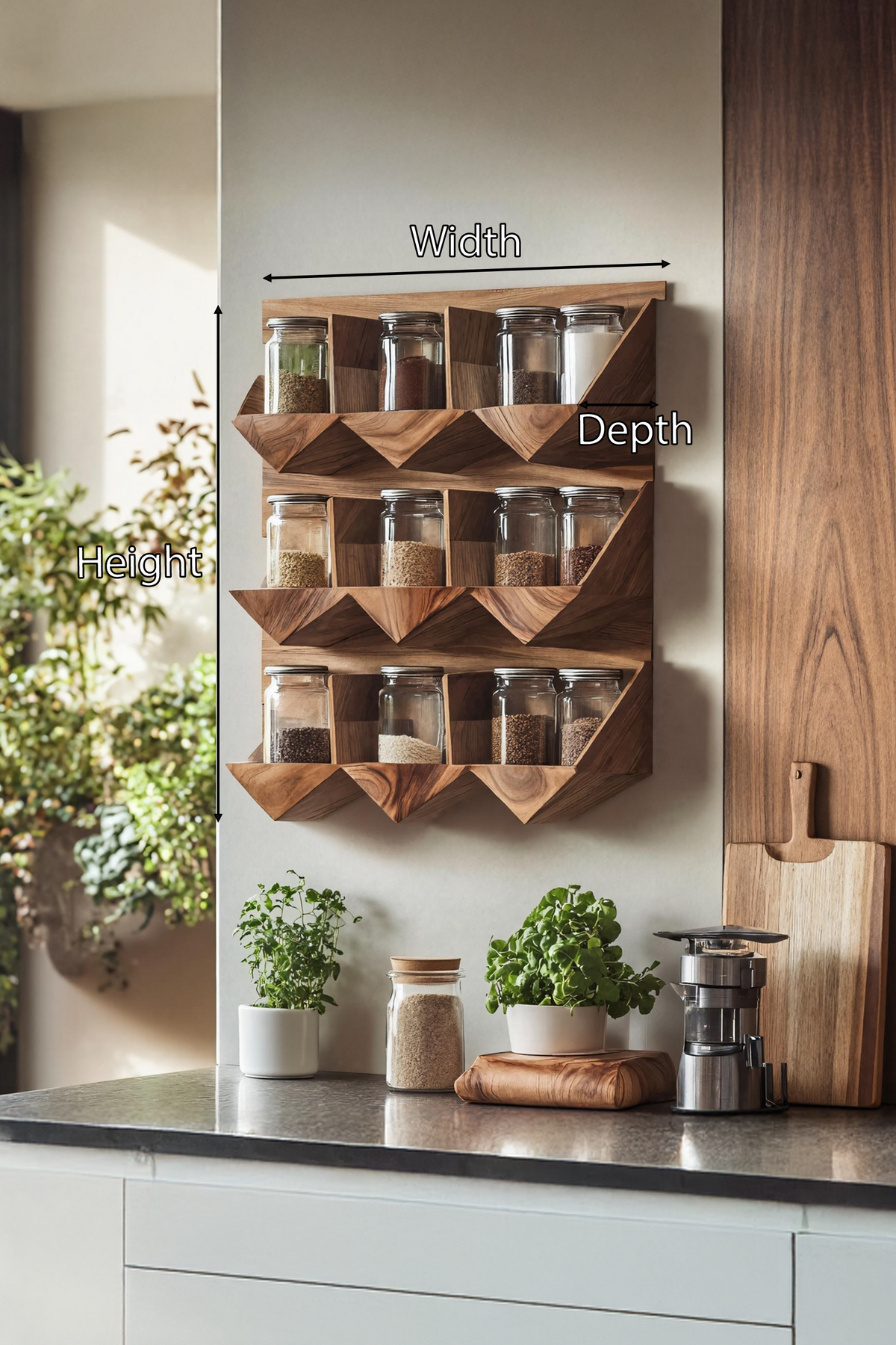 Handmade Spice Storage Rack For Mid Century Kitchen