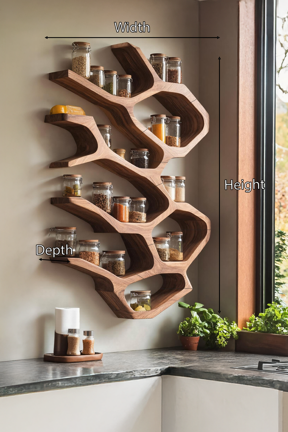 Farmhouse Kitchen Furniture With Wooden Spice Organizer