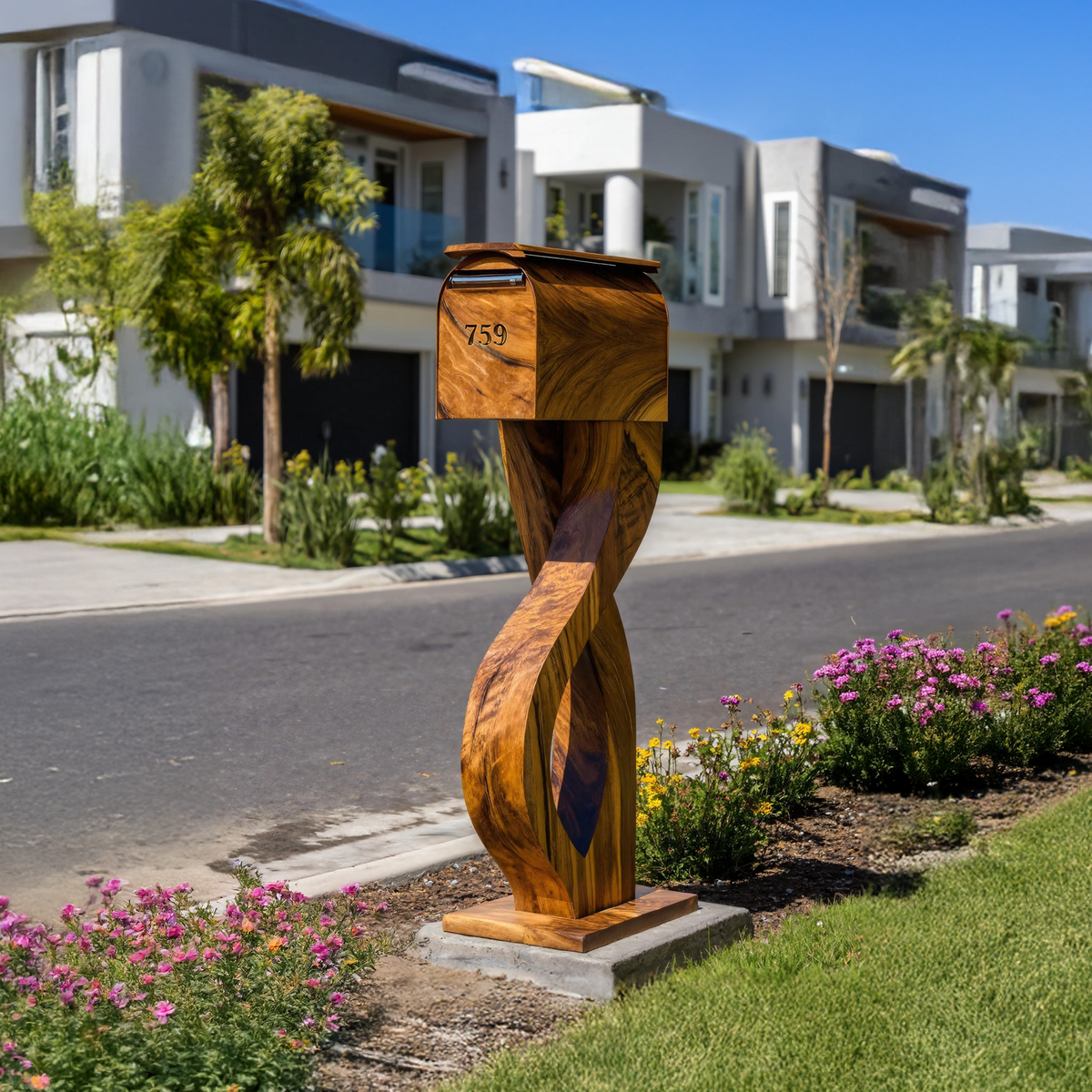 Handcrafted Wooden Sculpture Mailbox For Outdoor Patio Design
