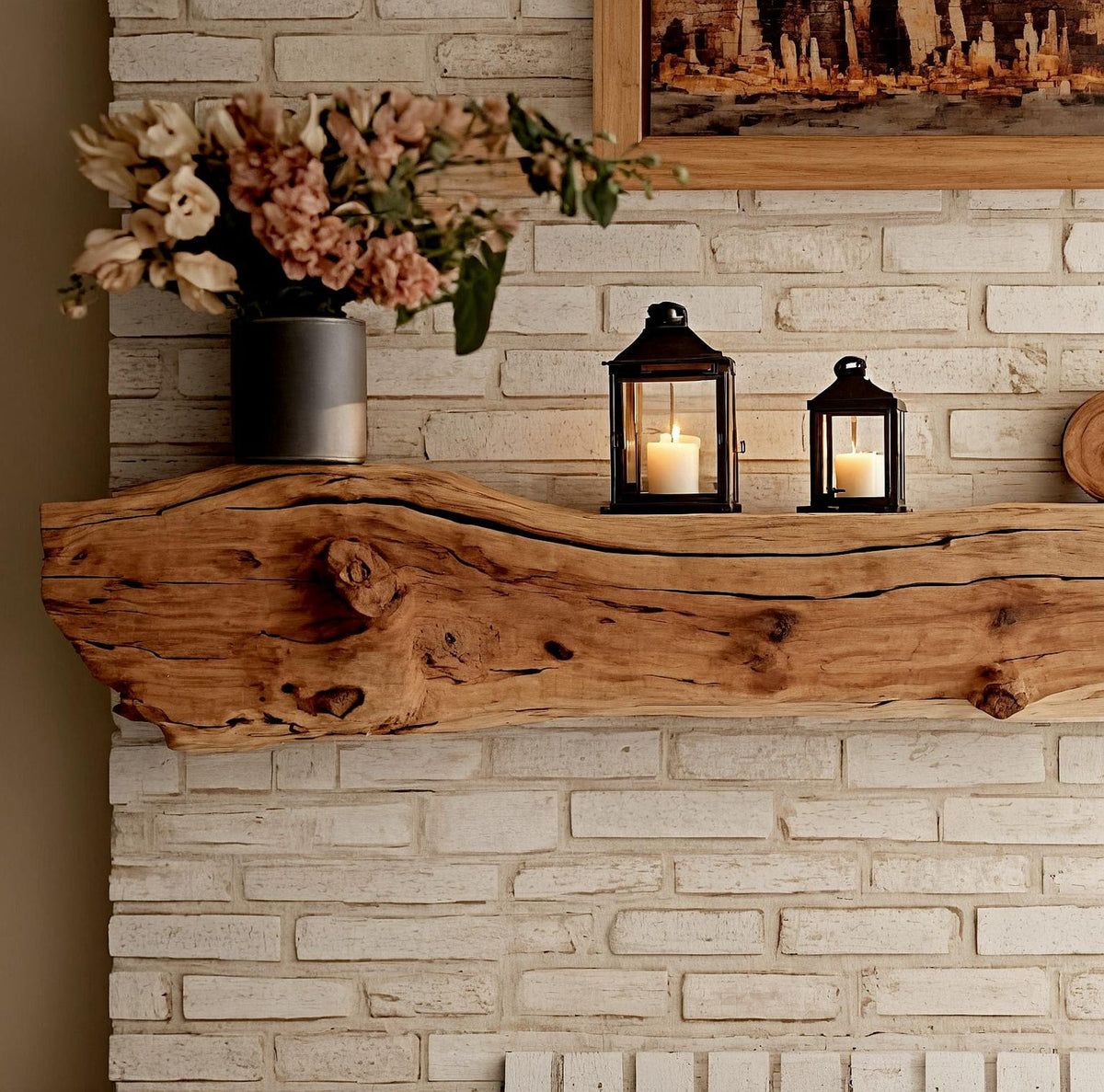 One-Piece Wood Block Fireplace Mantel Shelf, 25 to 70 in Wide