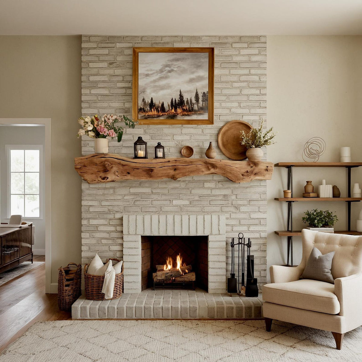 One-Piece Wood Block Fireplace Mantel Shelf, 25 to 70 in Wide