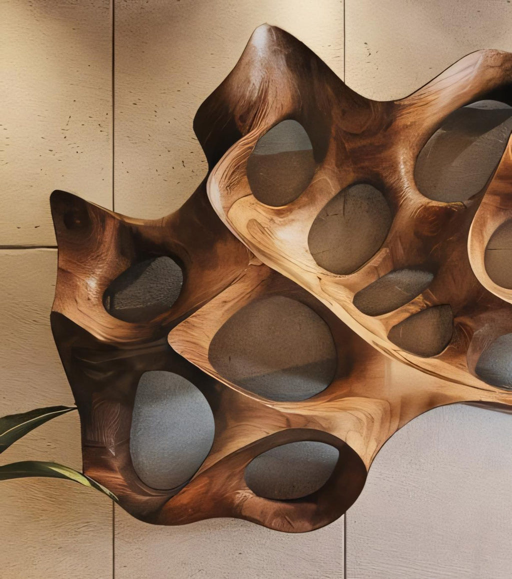 Carved Solid Wood Wall Art Panel in Rustic Modern Style