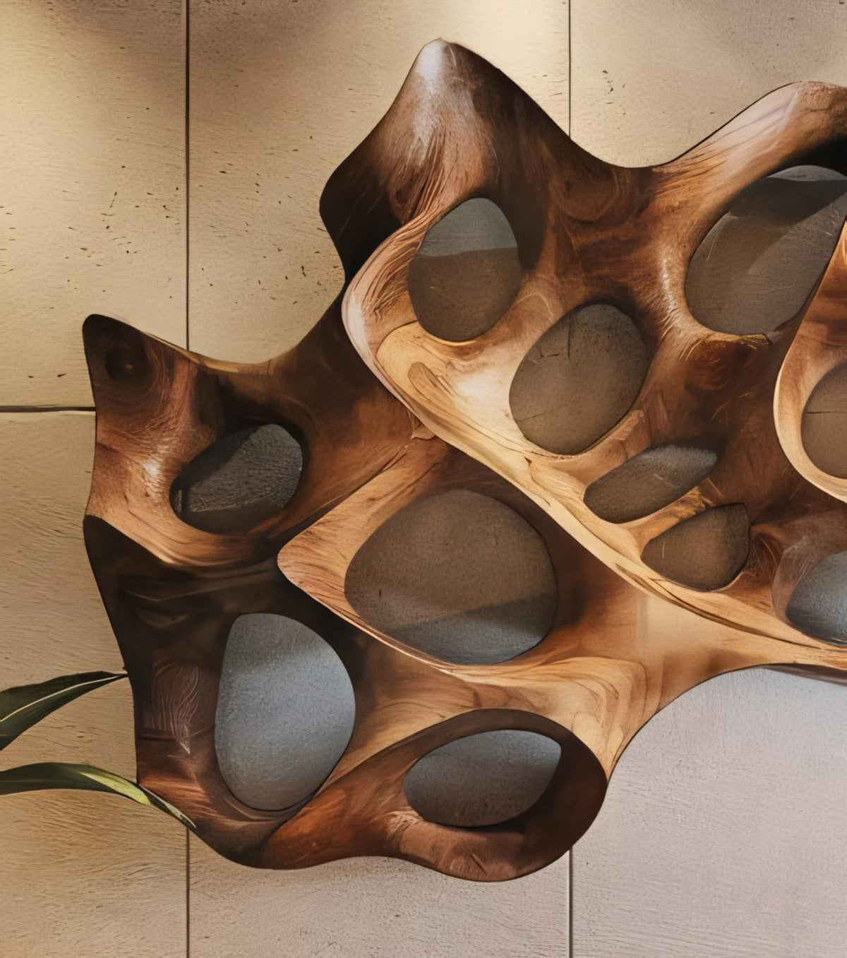 Carved Solid Wood Wall Art Panel in Rustic Modern Style