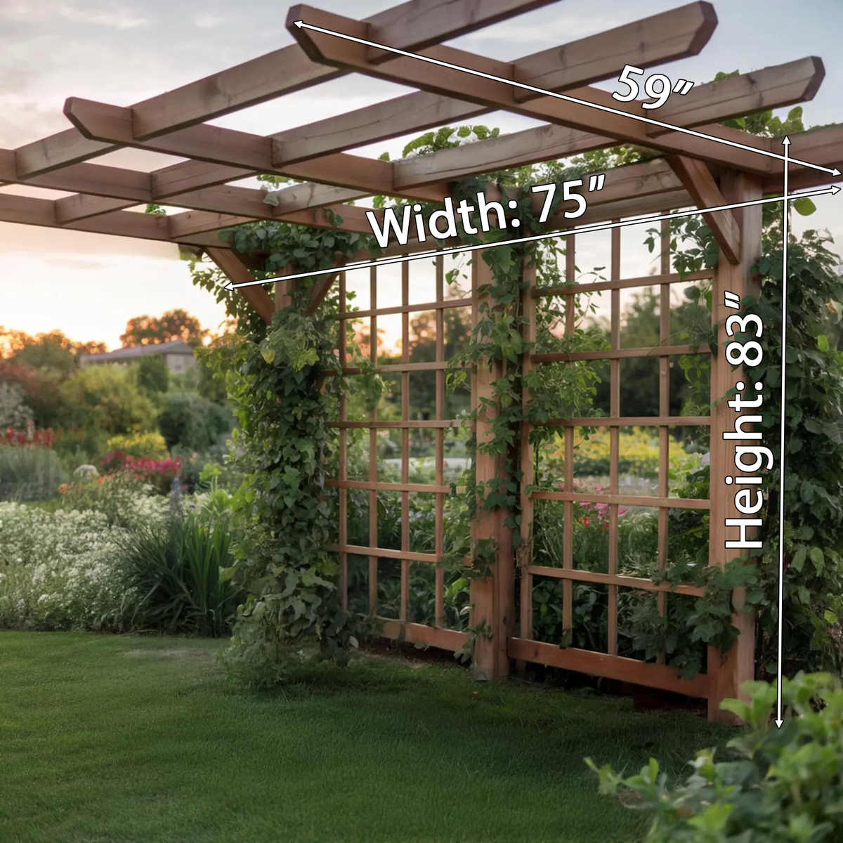 Wood Garden Arbor Trellis for Climbing Plants, 59 to 87 in Wide