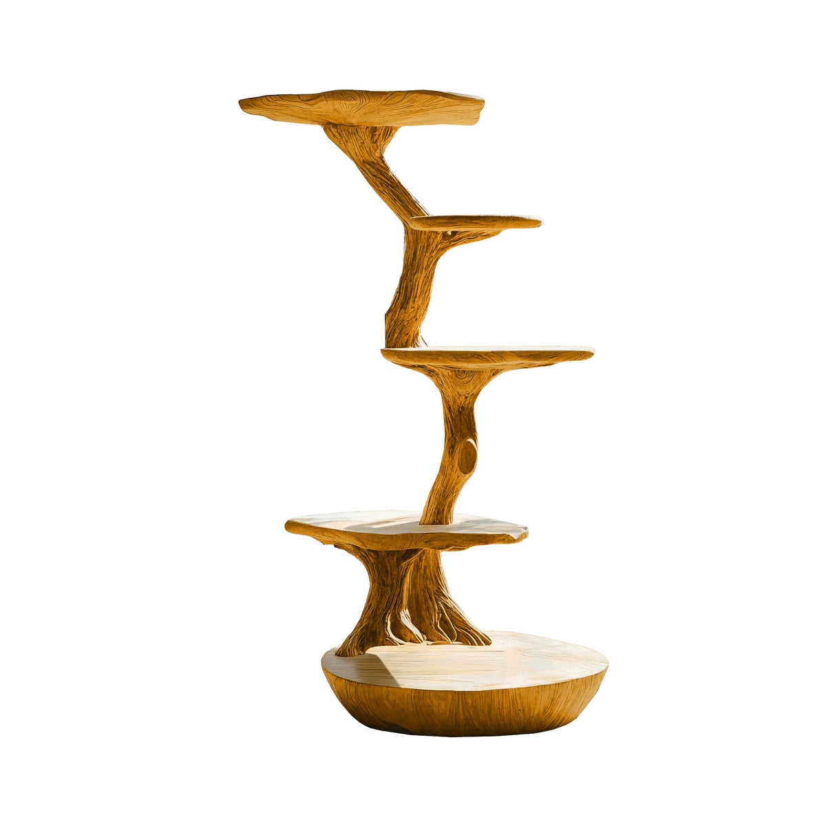 Lignum Sculpted Solid Hardwood Cat Tree with Staggered Platforms in Teak finish
